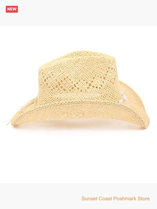 Straw Cowboy Hat with Shapeable Brim Beaded Hearts Trim